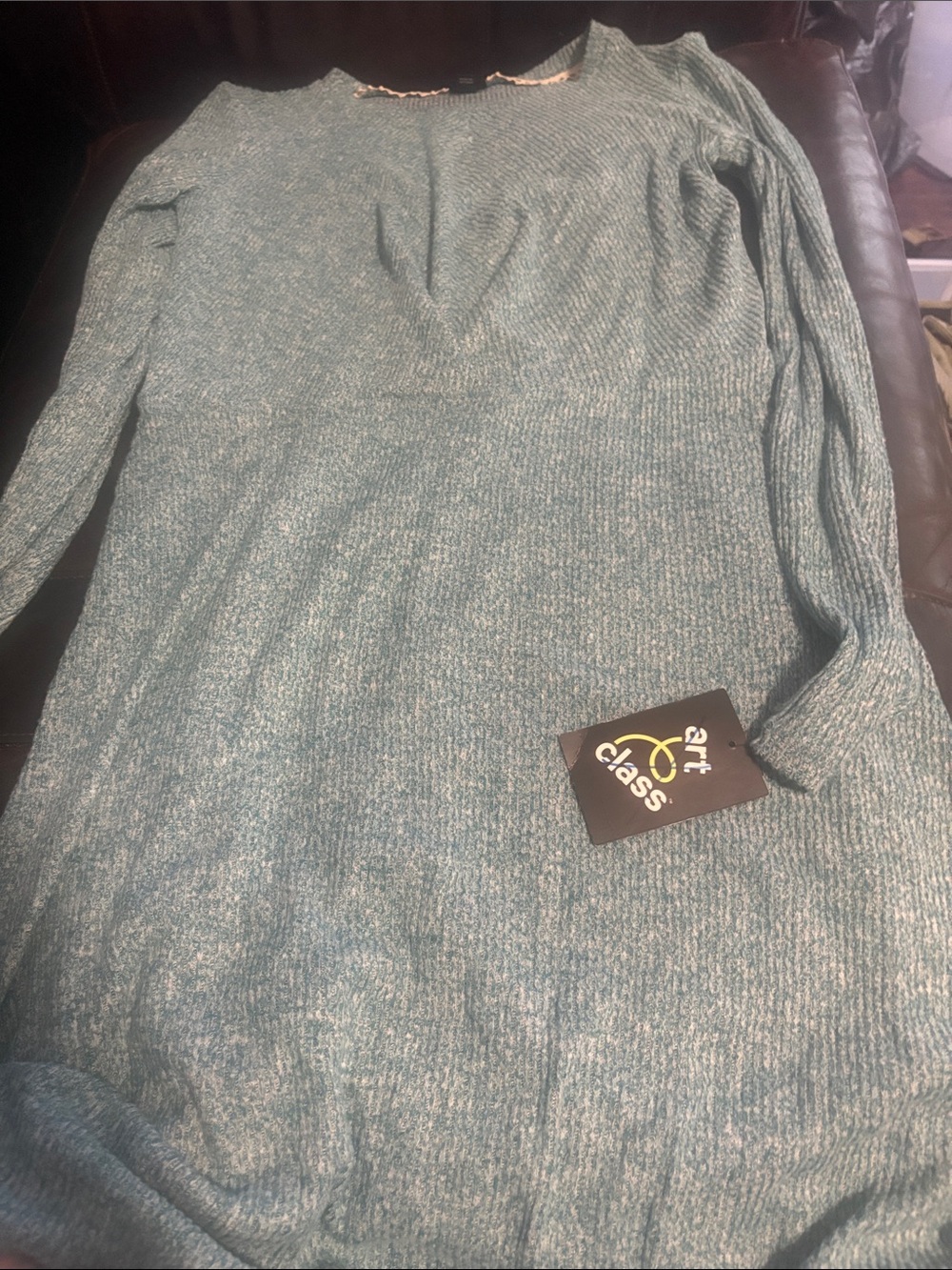art class Teal-Blue Ribbed Crewneck dress